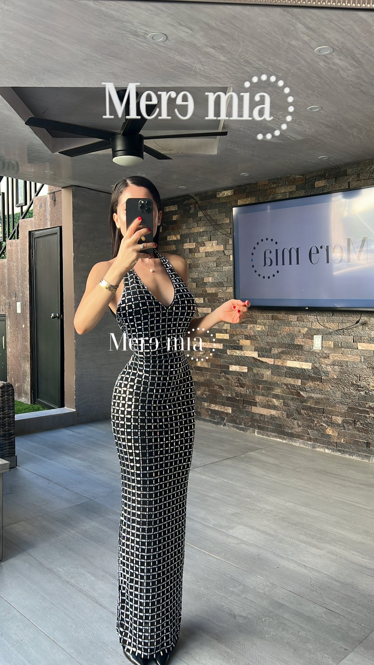 Vestido negro halter plata V