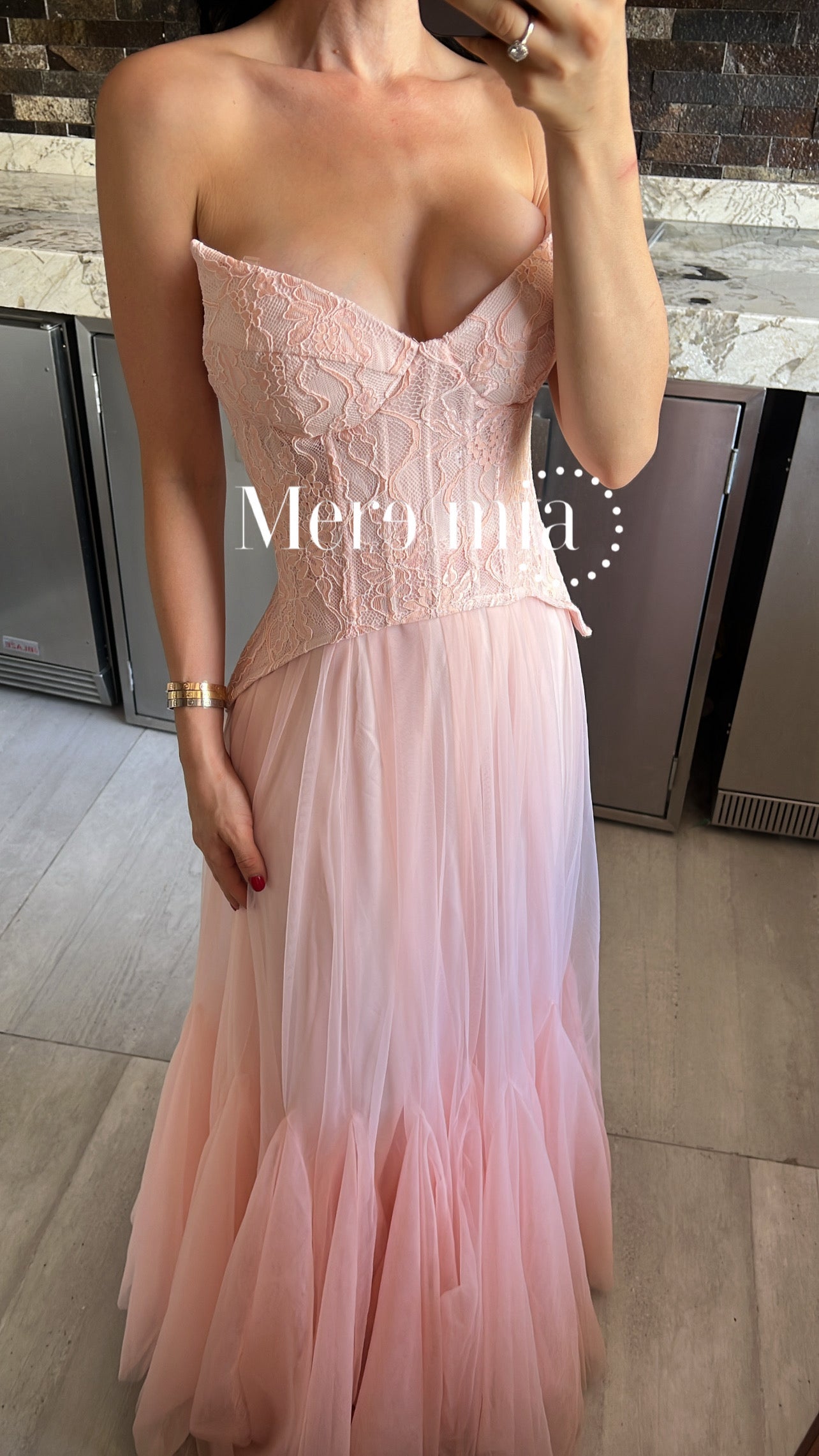 Vestido rosa seco tul