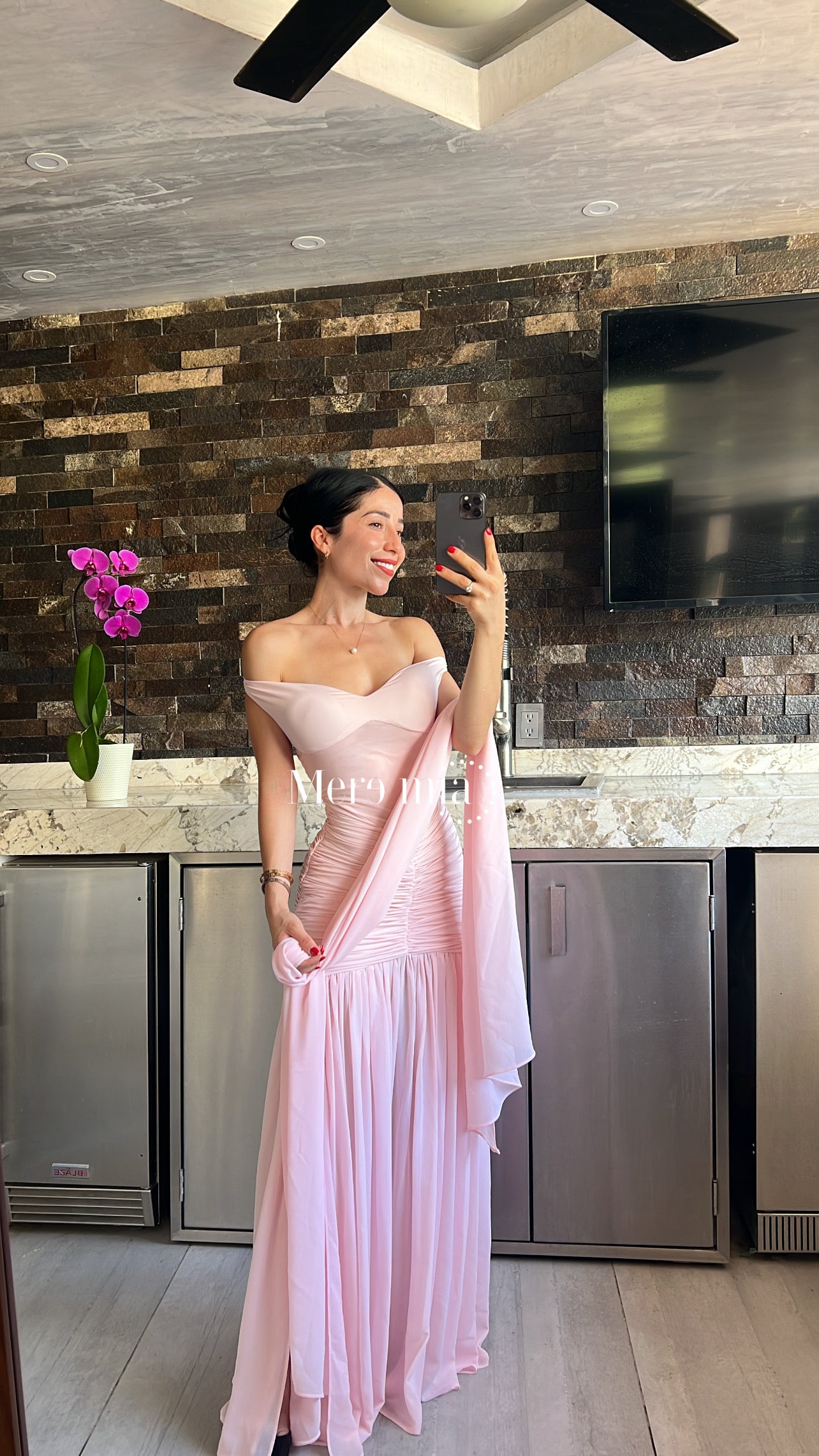 Vestido bardot plisado malla