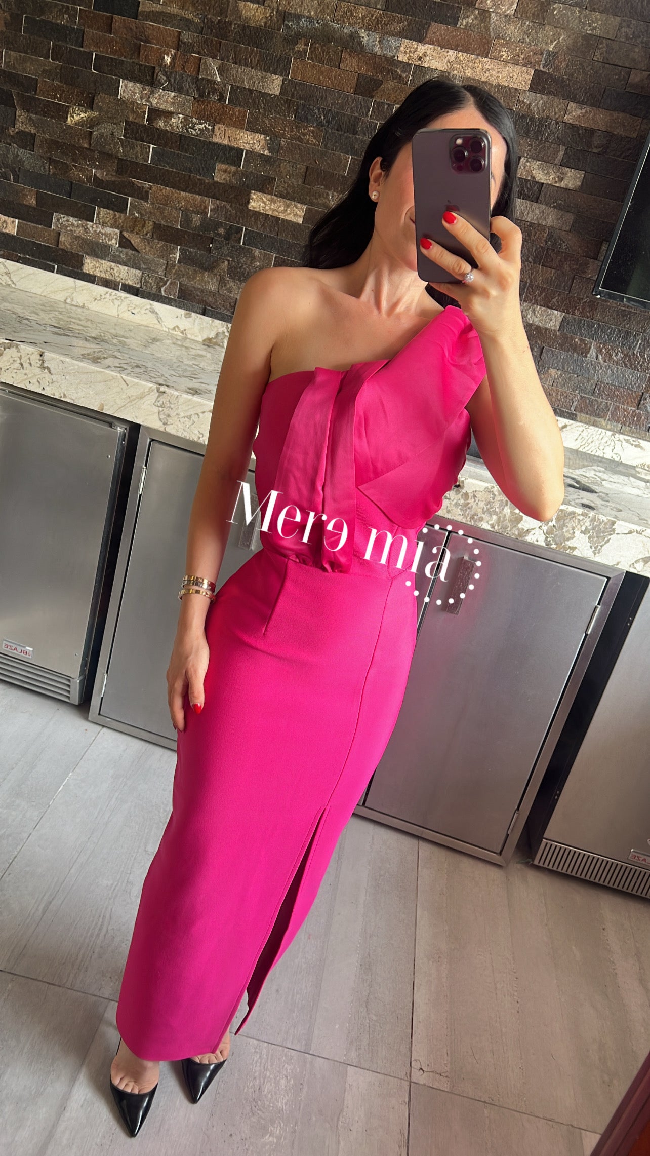 Vestido rosa f hombro sat