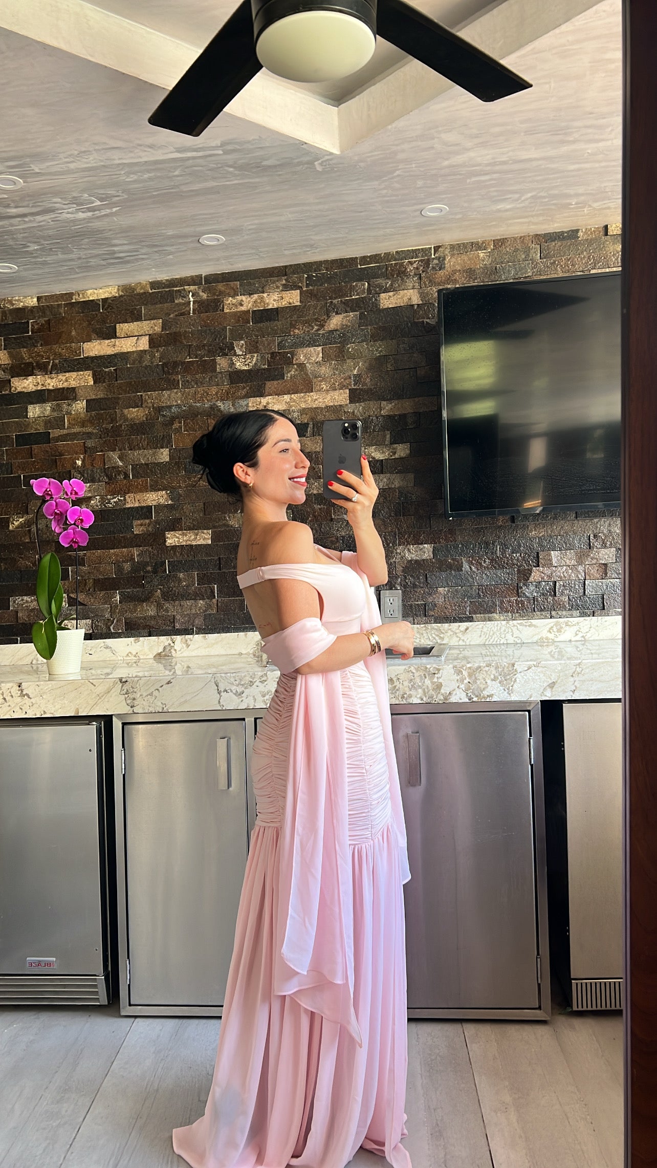 Vestido bardot plisado malla