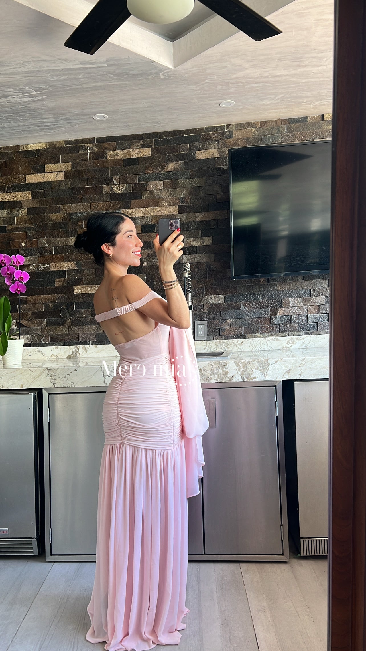 Vestido bardot plisado malla