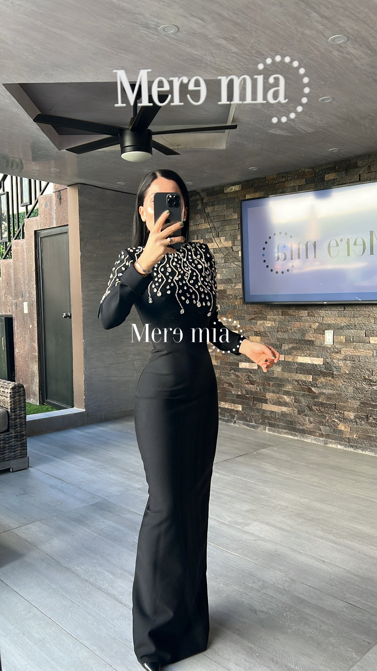 Vestido negro gotas cristales