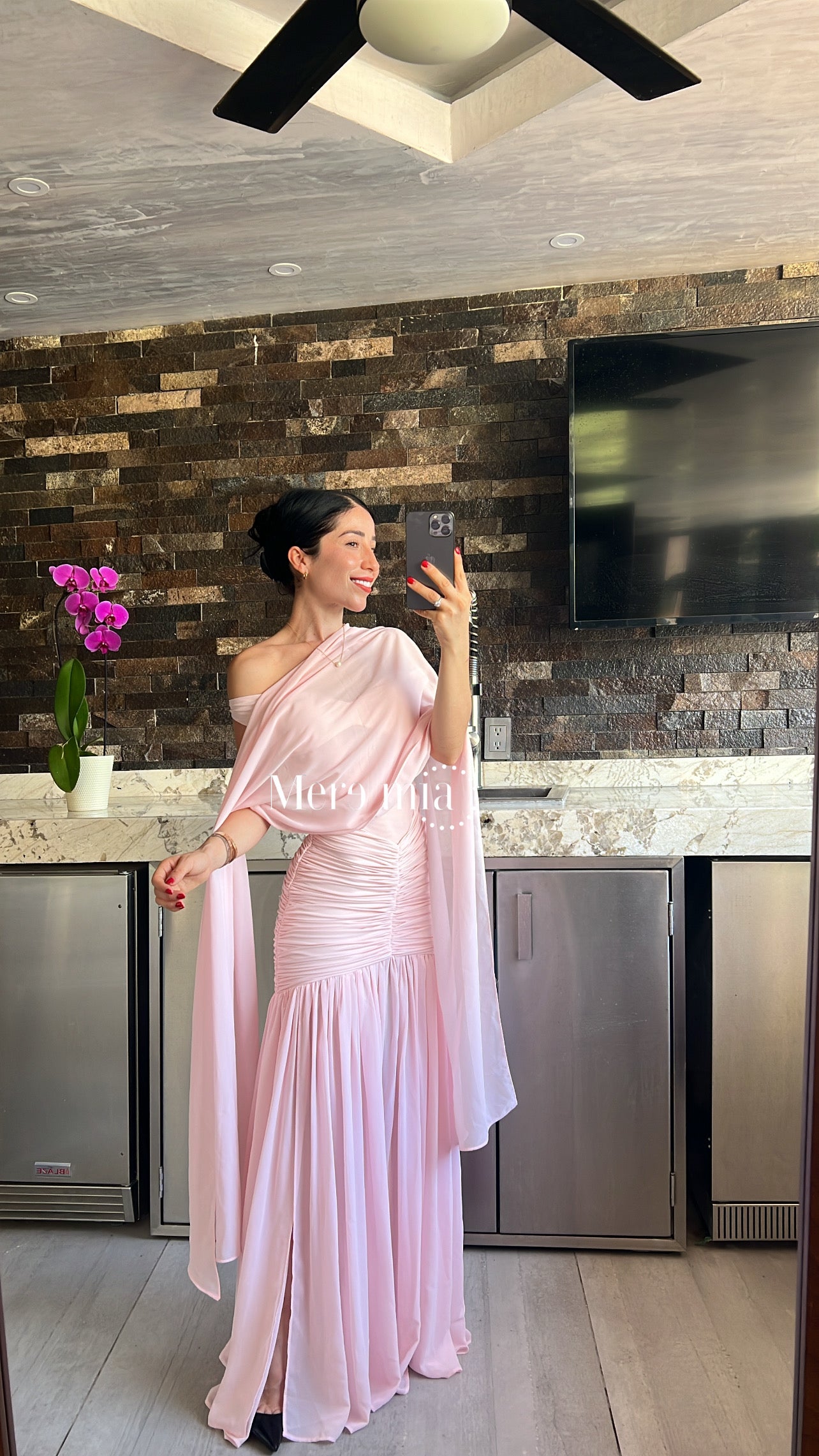 Vestido bardot plisado malla