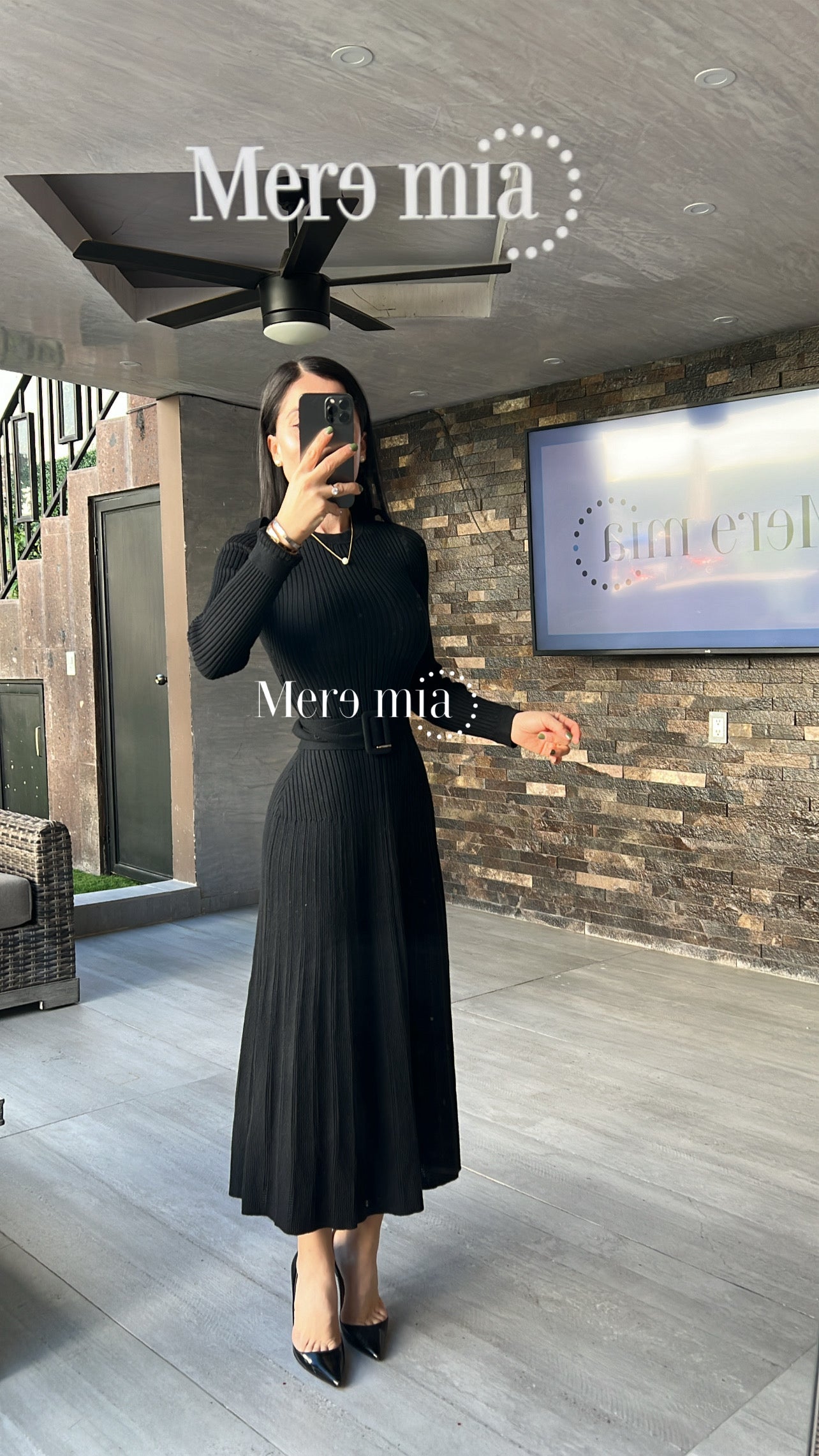 Vestido negro knit cinturón