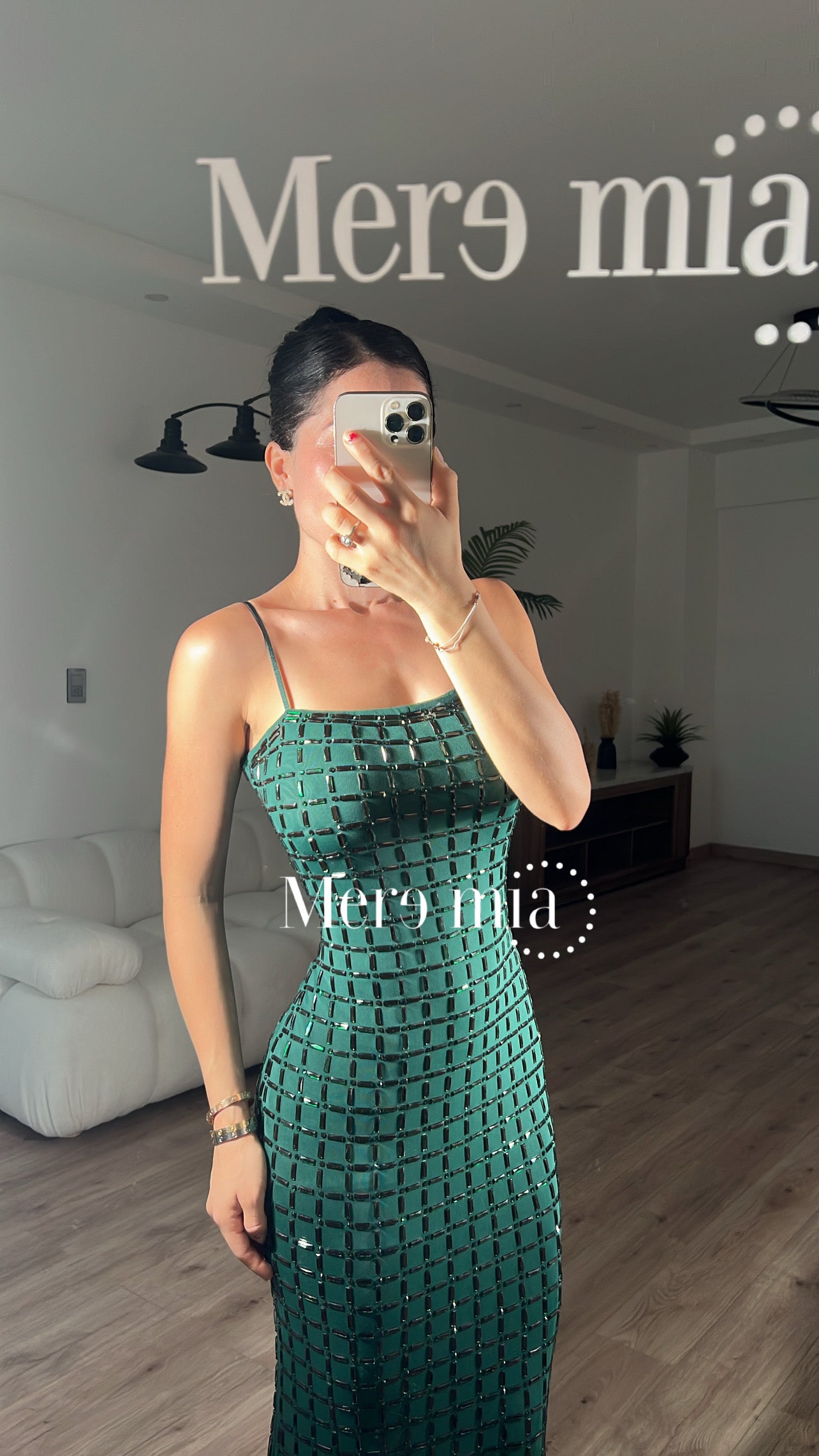 Vestido verde apl largo