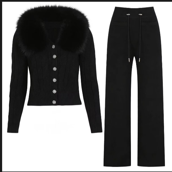 Conjunto pantalón cuello peluche