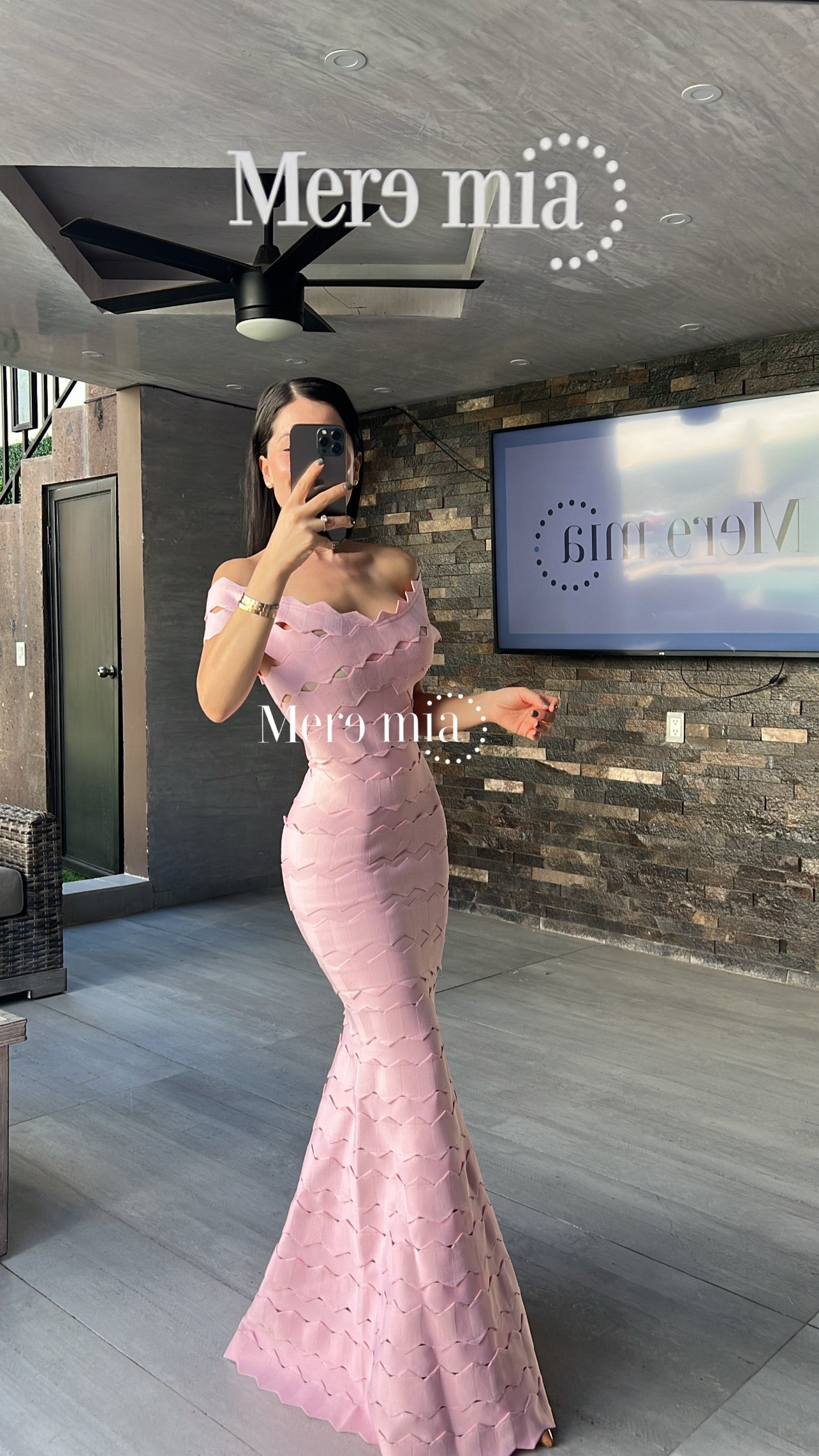 Vestido rosa ruff largo