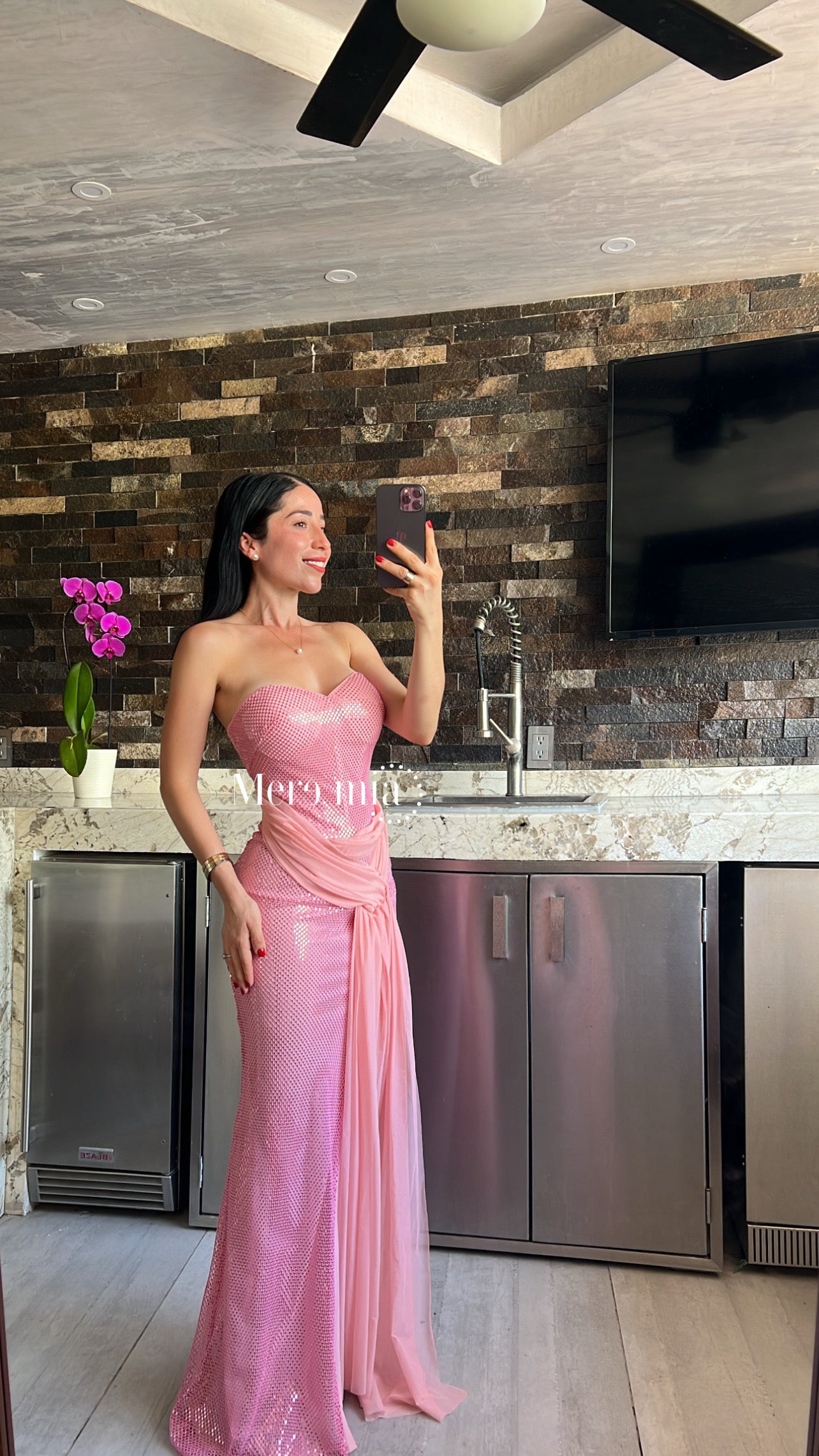 Vestido rosa malla brill