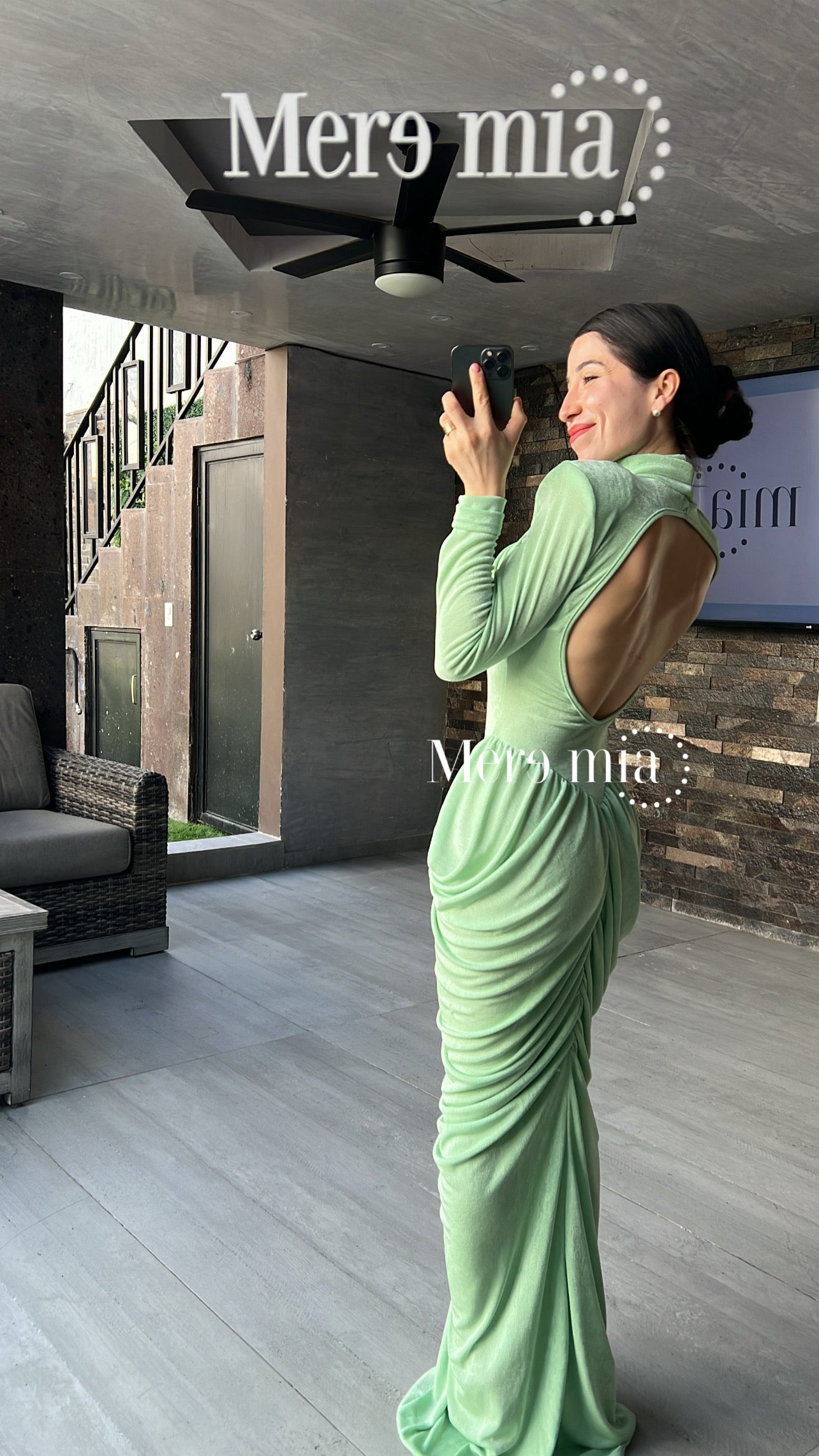 Vestido verde menta plisado