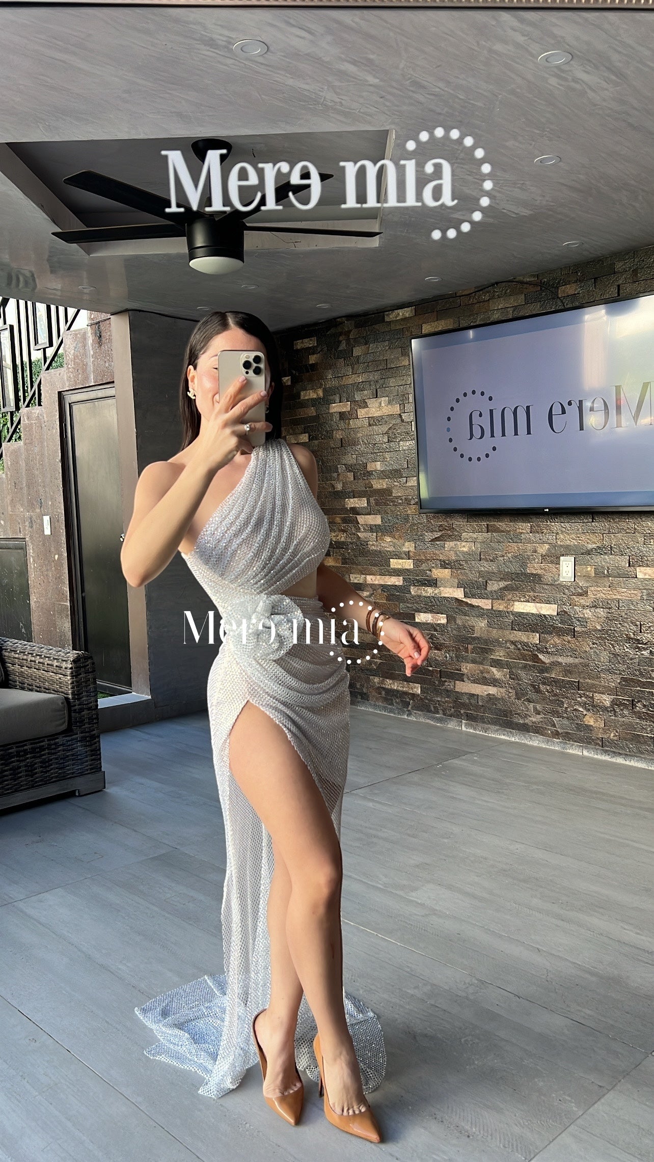 Vestido plata puntos malla