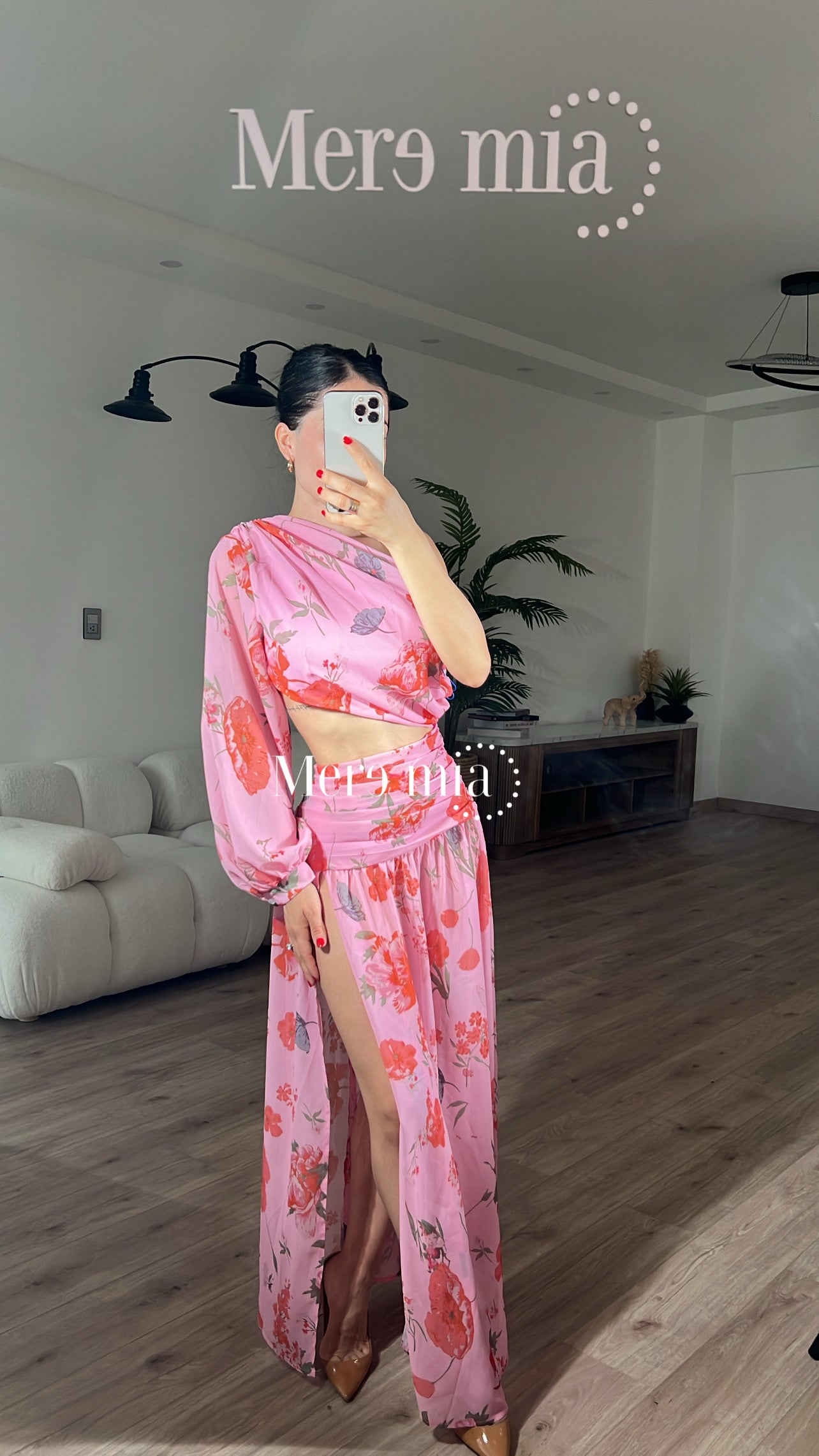 Vestido rosa flores plisado