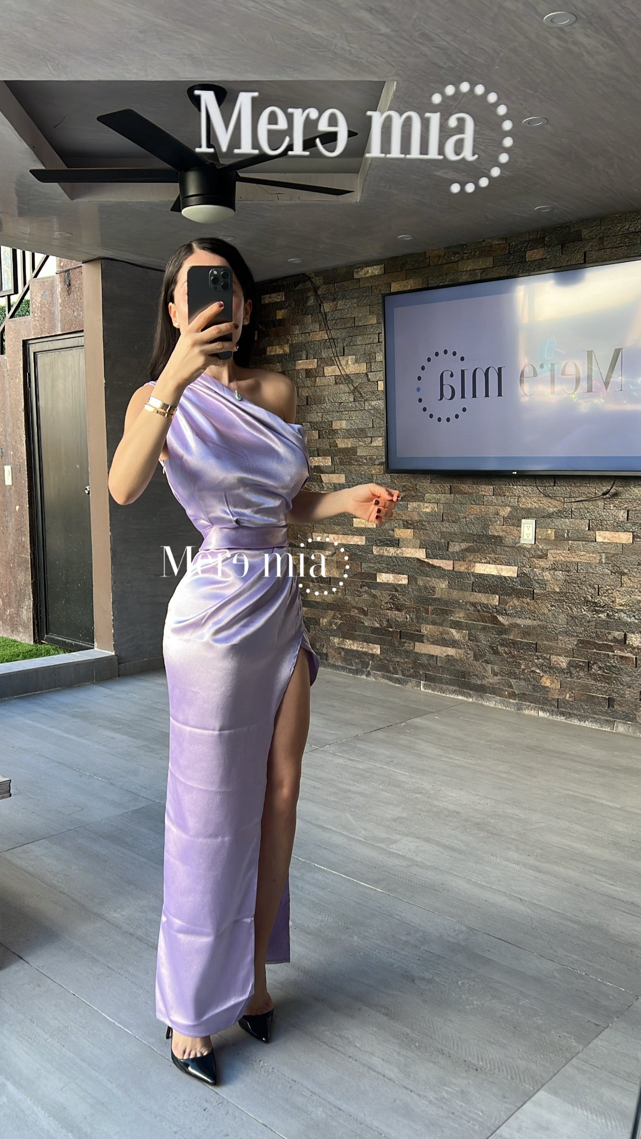 Vestido lila sat hombro