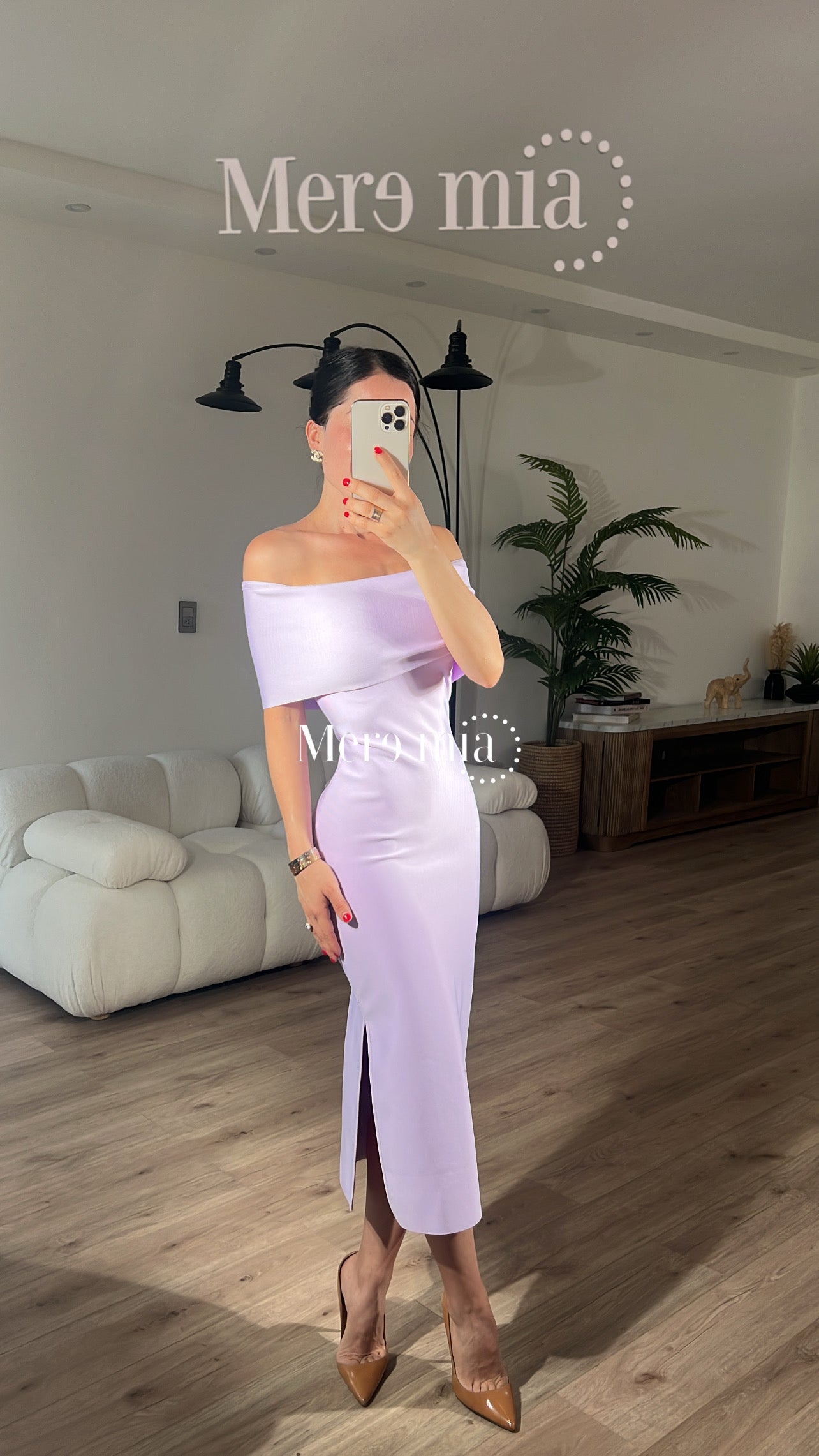 Vestido lila hombros olan