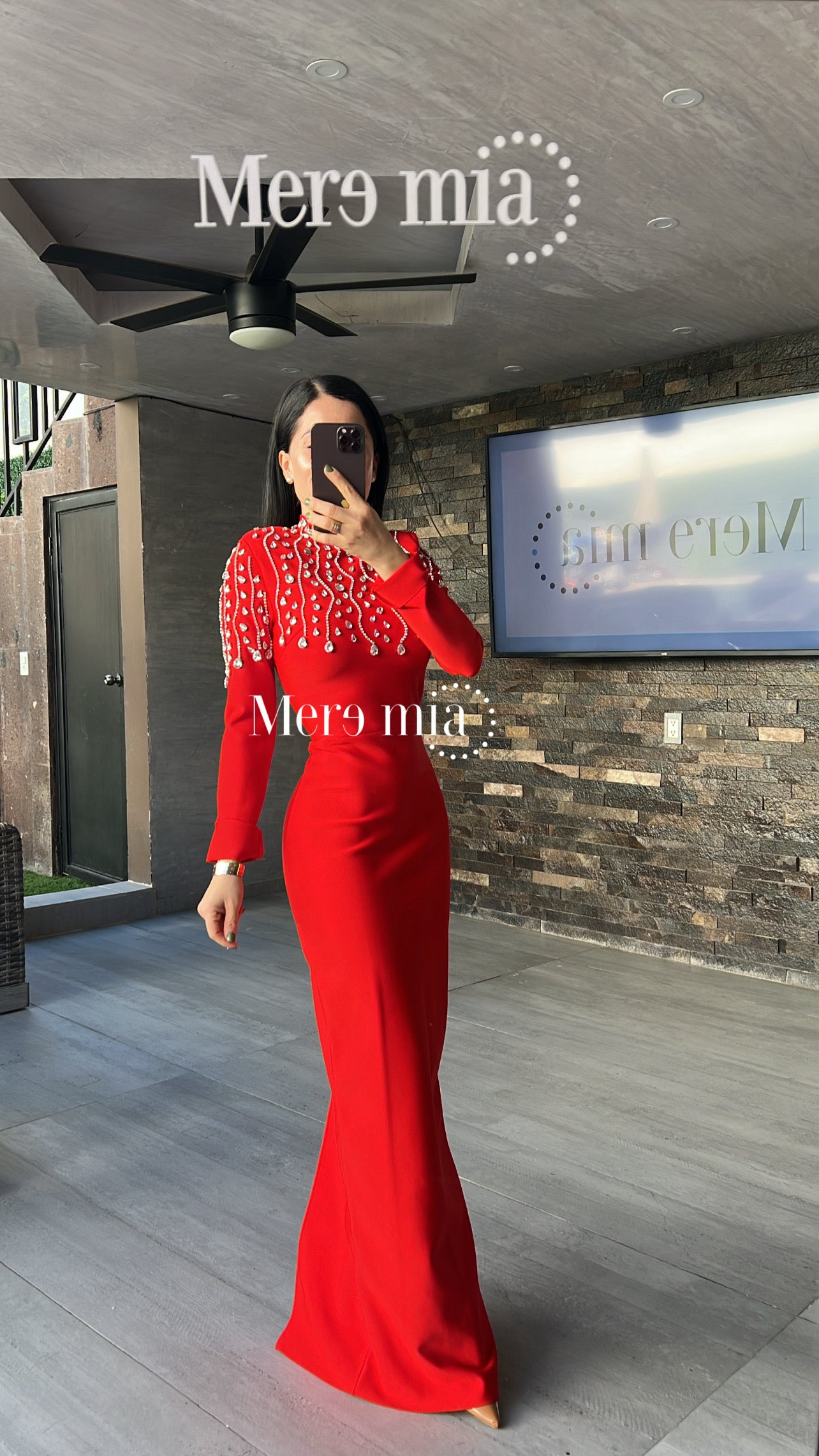 Vestido rojo gotas cristales