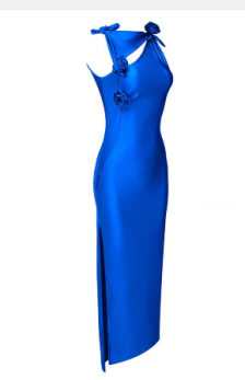 Vestido azul flores midi