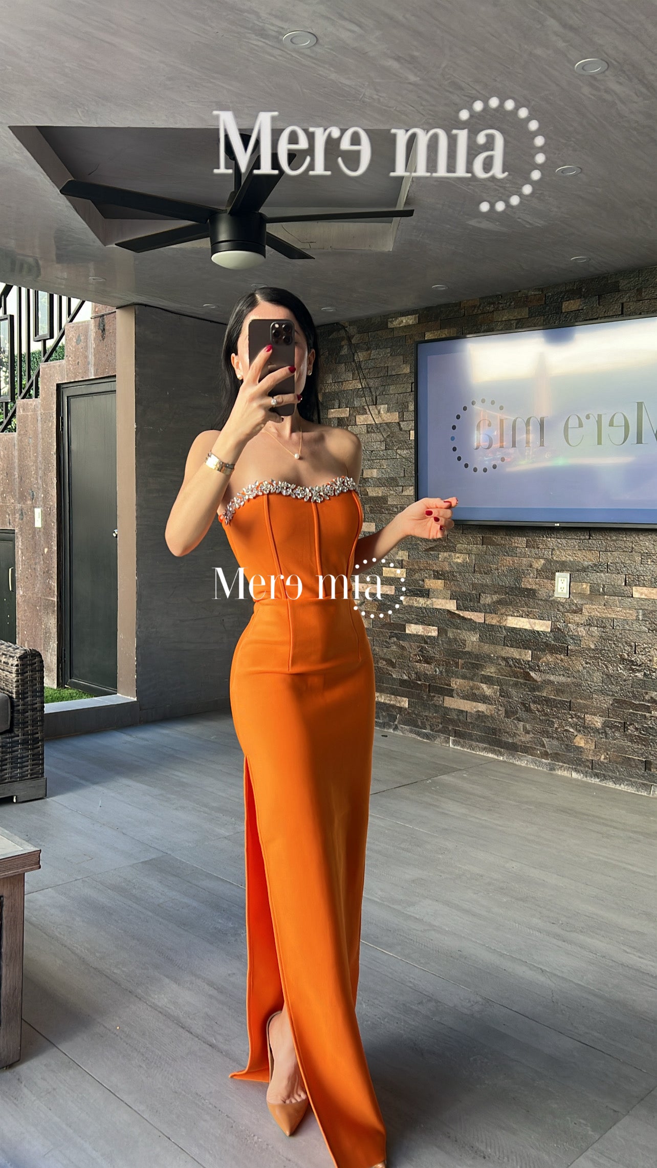 Vestido naranja strapp apl arr