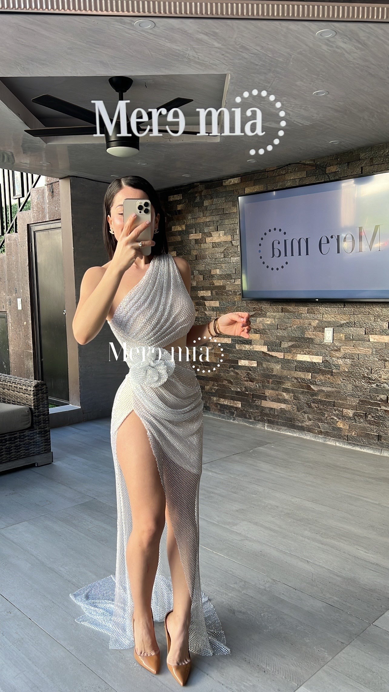 Vestido plata puntos malla