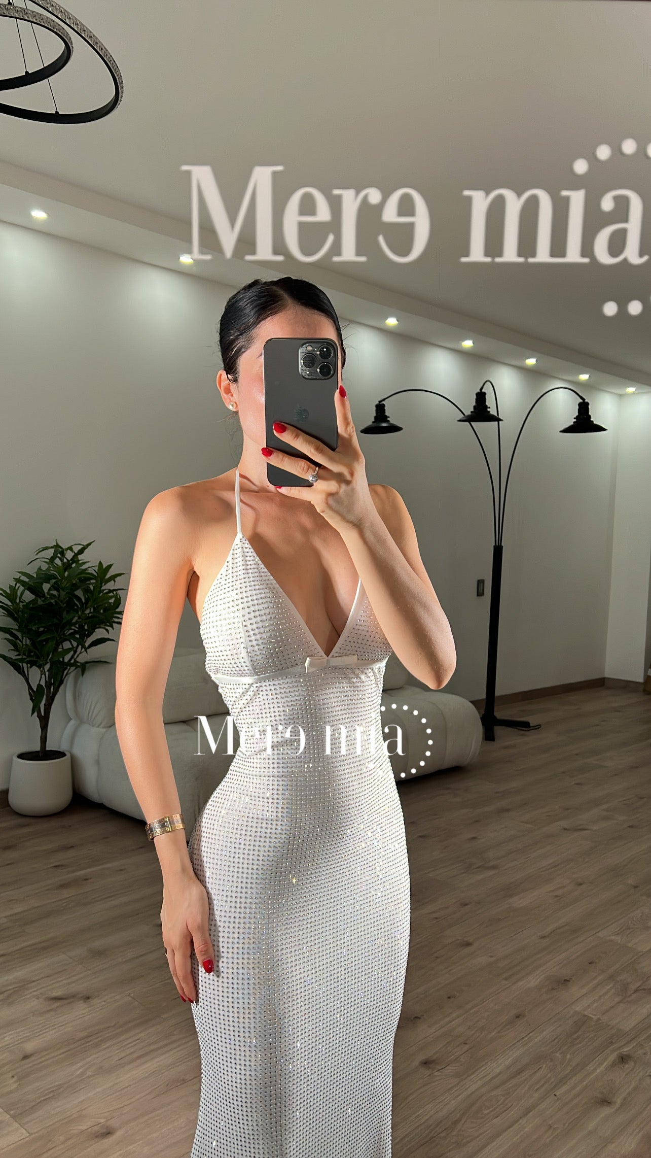 Vestido blanco moño puntos
