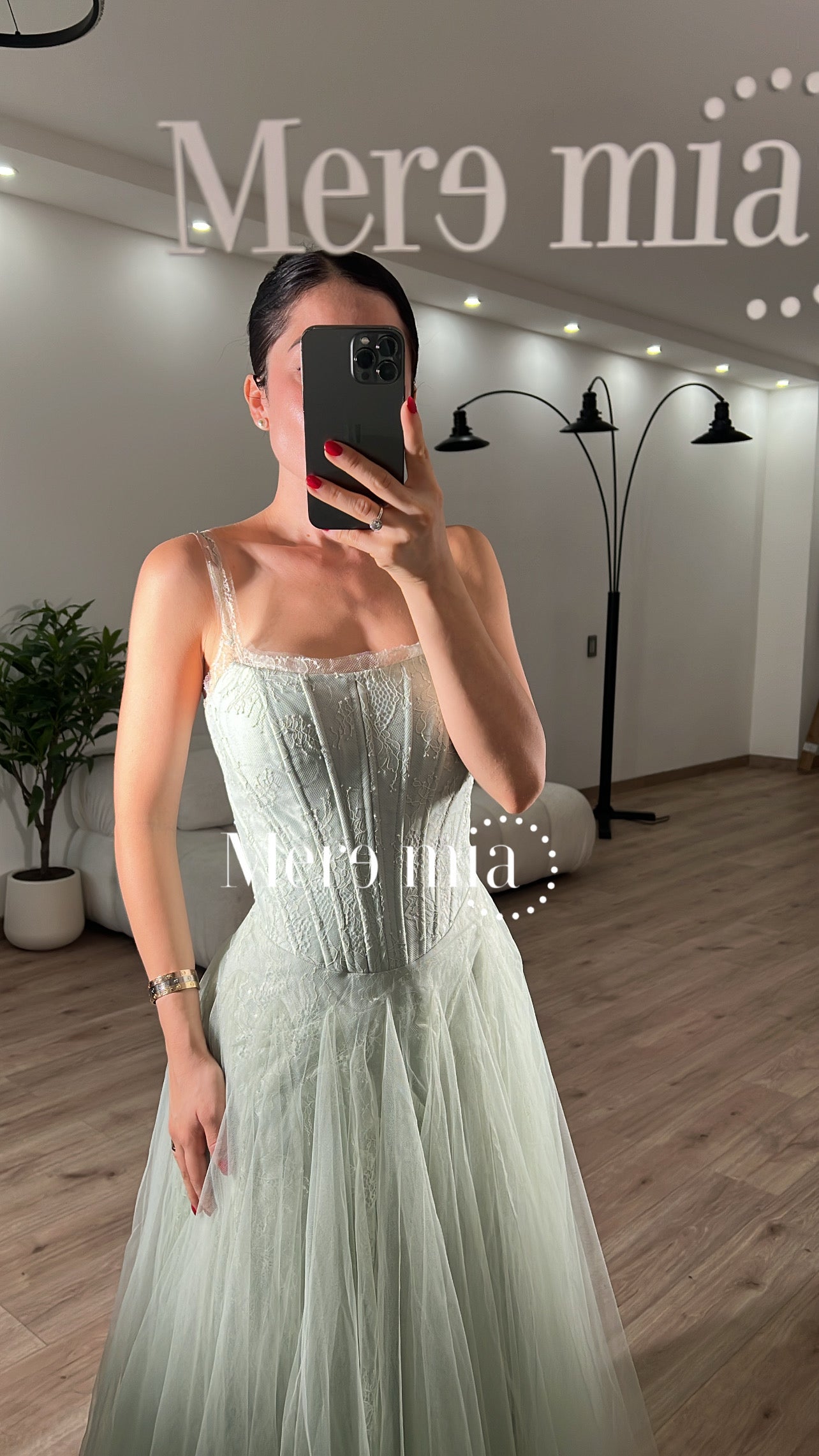Vestido verde tul strapples