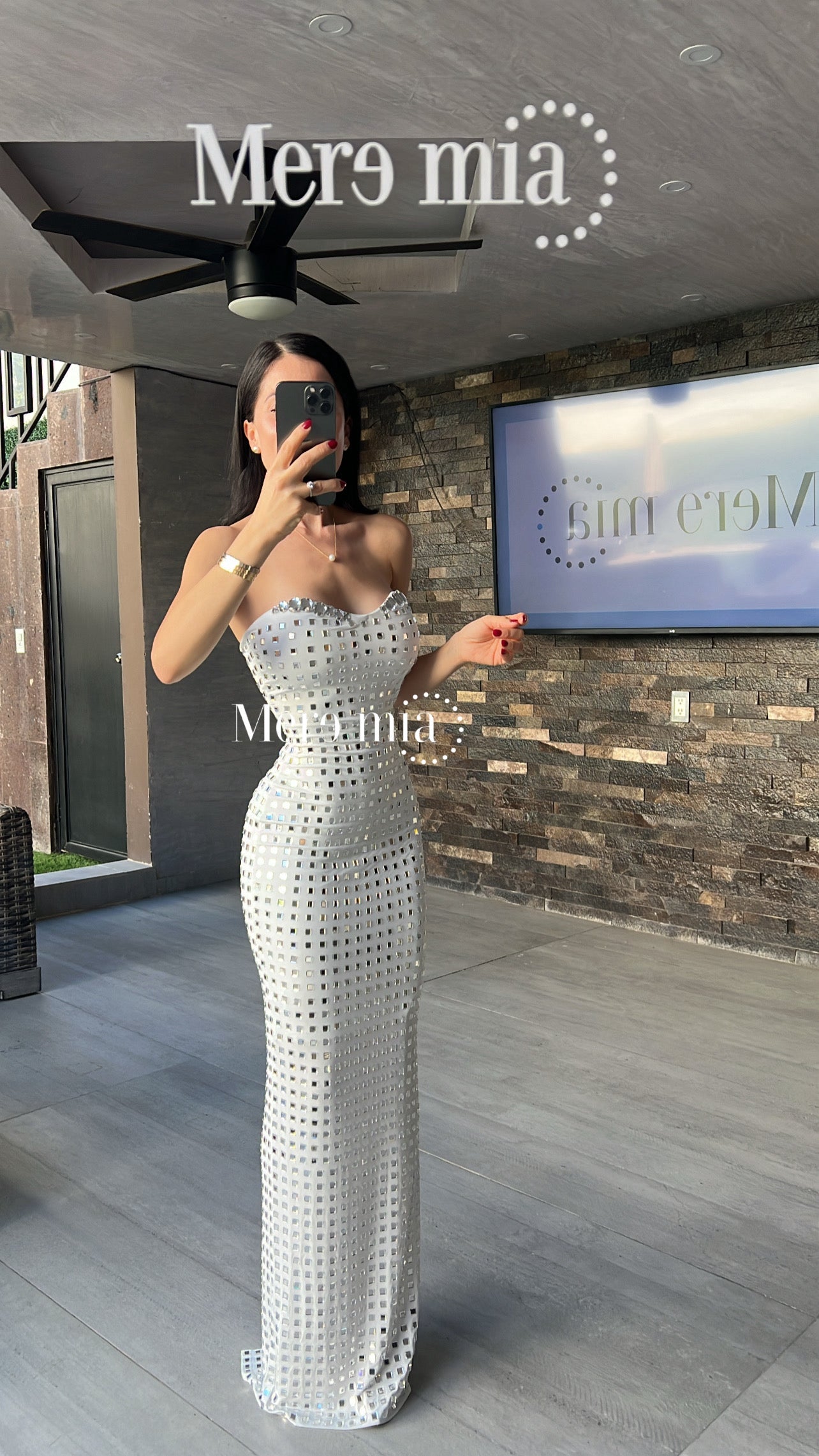 Vestido blanco cuadro plata