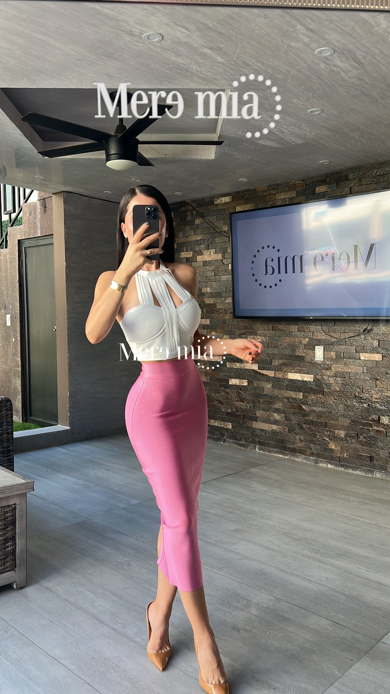 Falda rosa palo midi