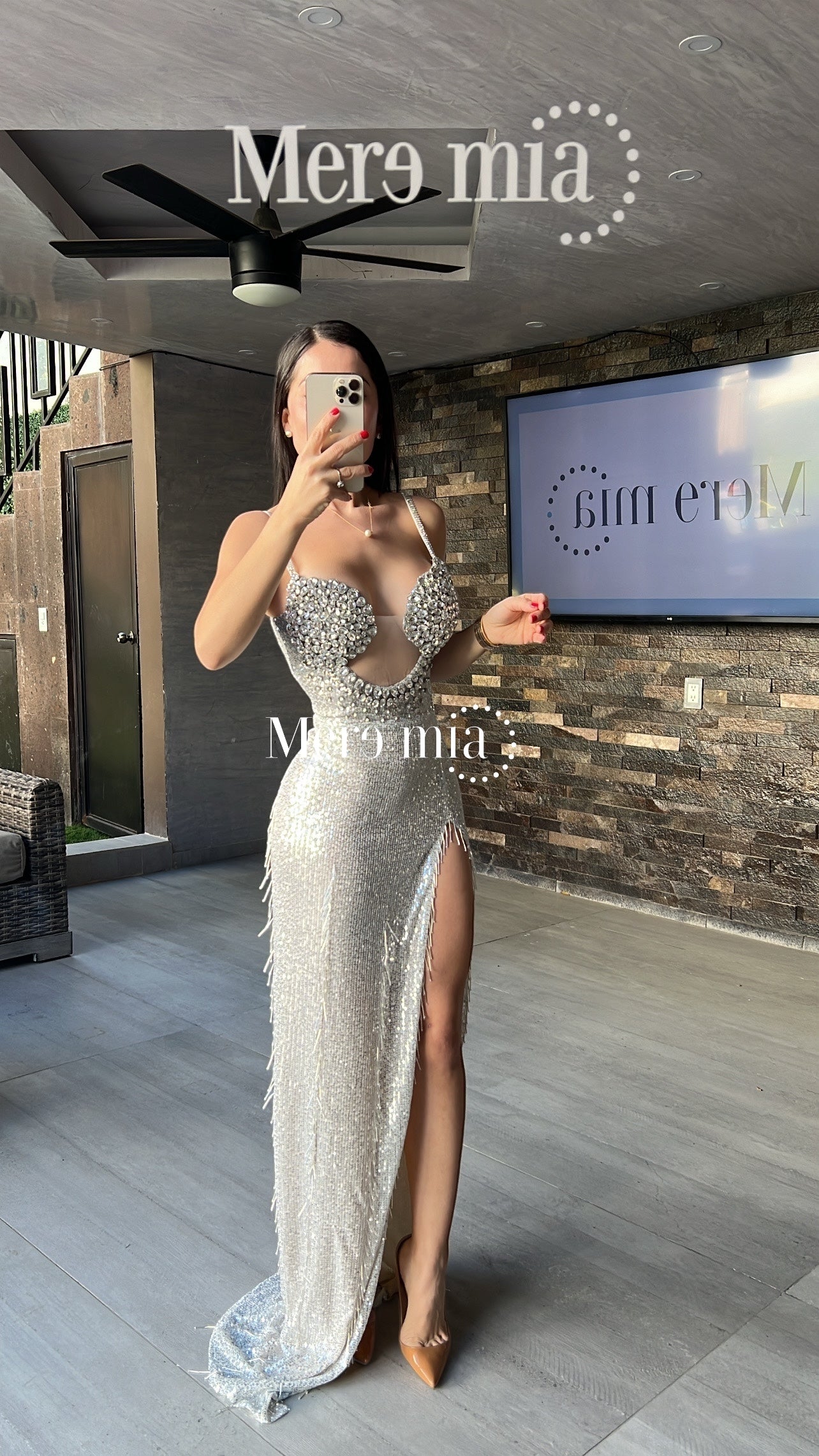 Vestido plateado largo abert