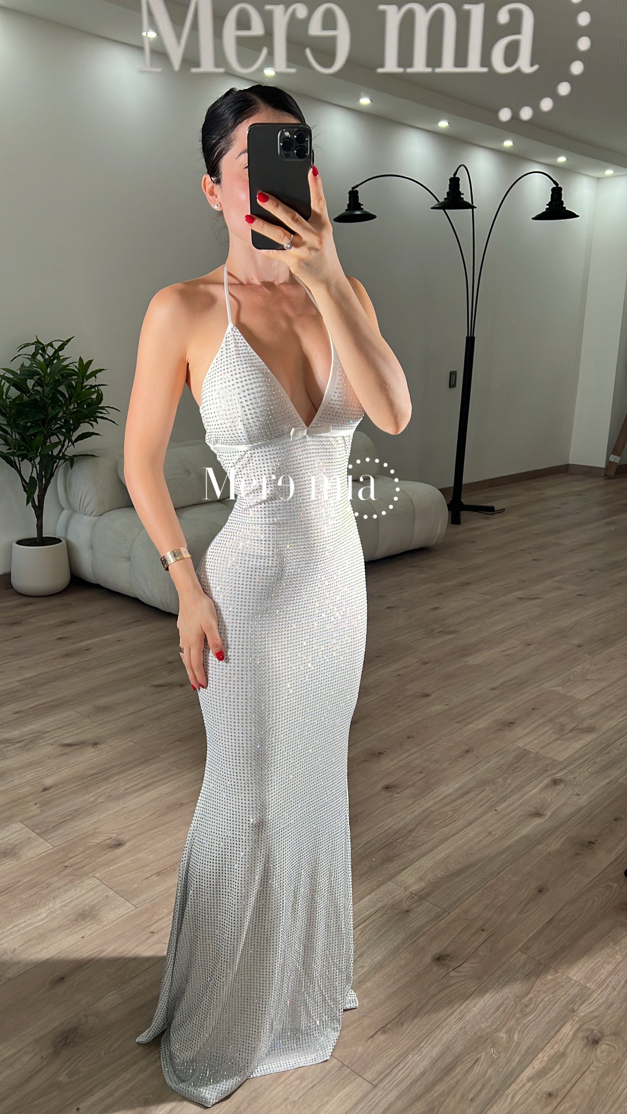 Vestido blanco moño puntos