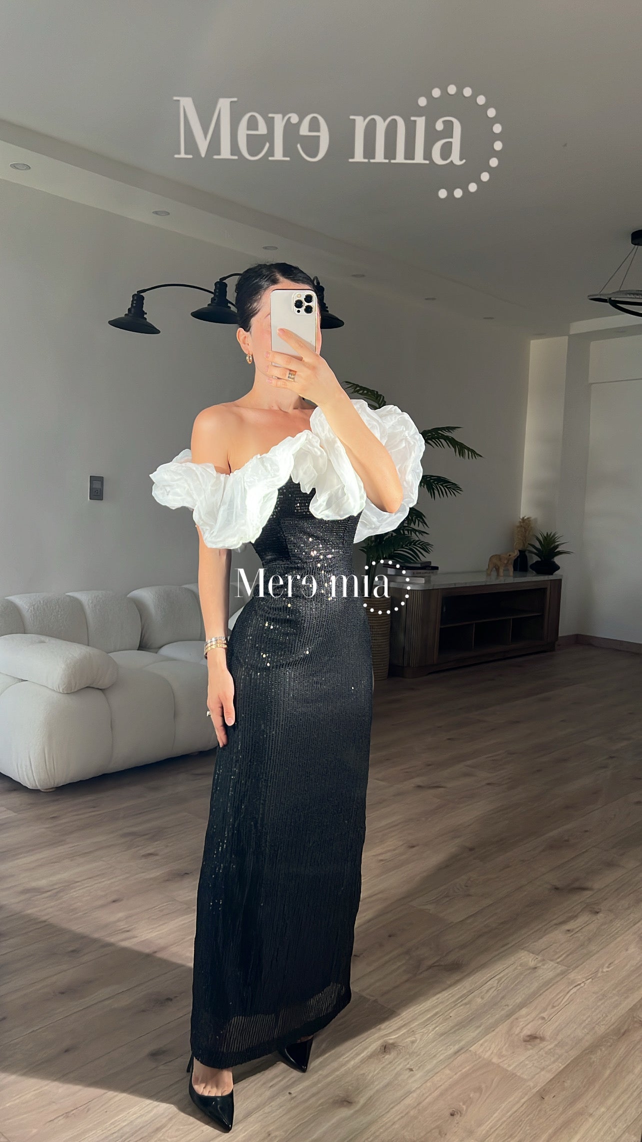 Vestido negro scrunchie blanca