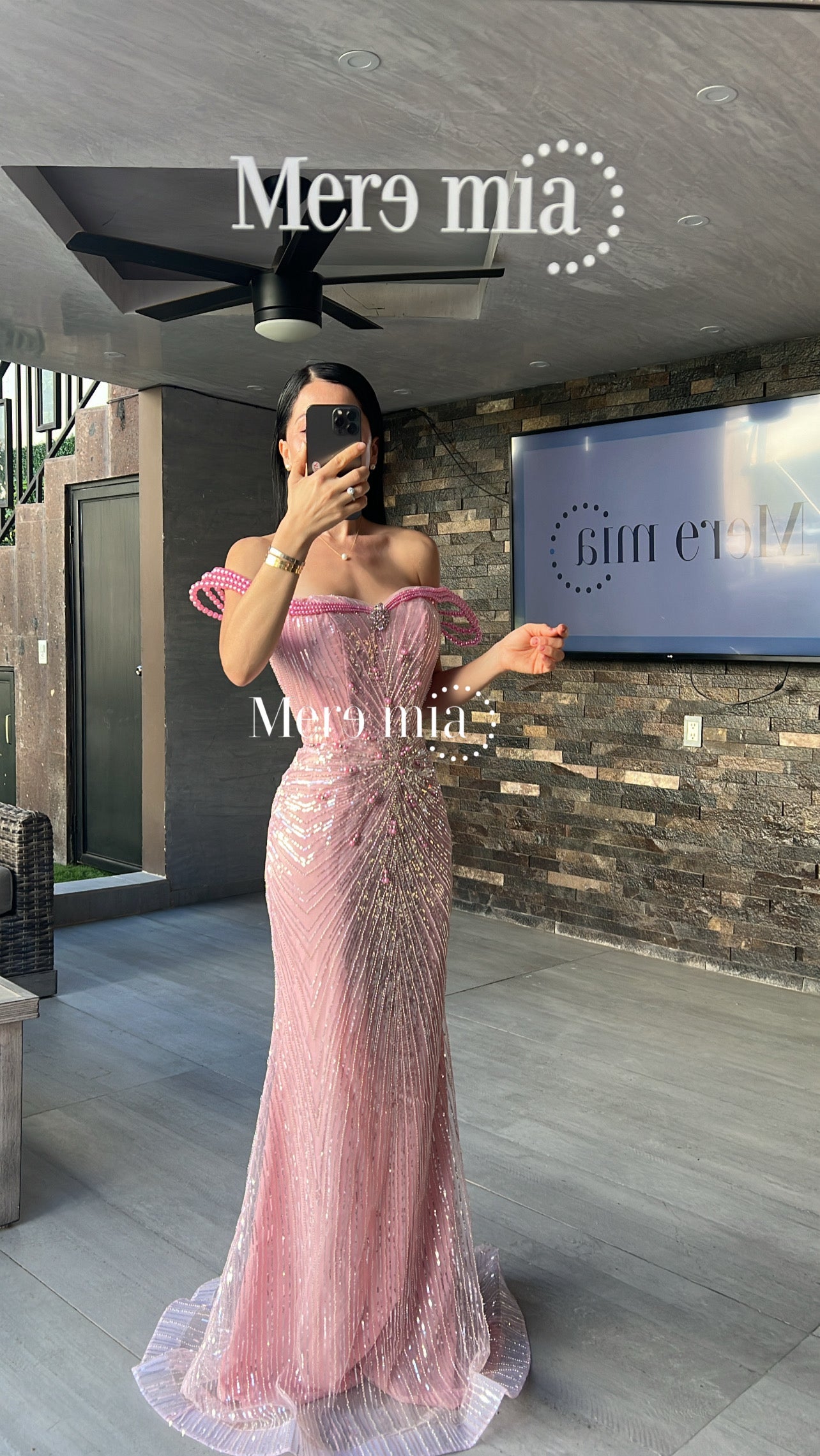 Vestido rosa perlas