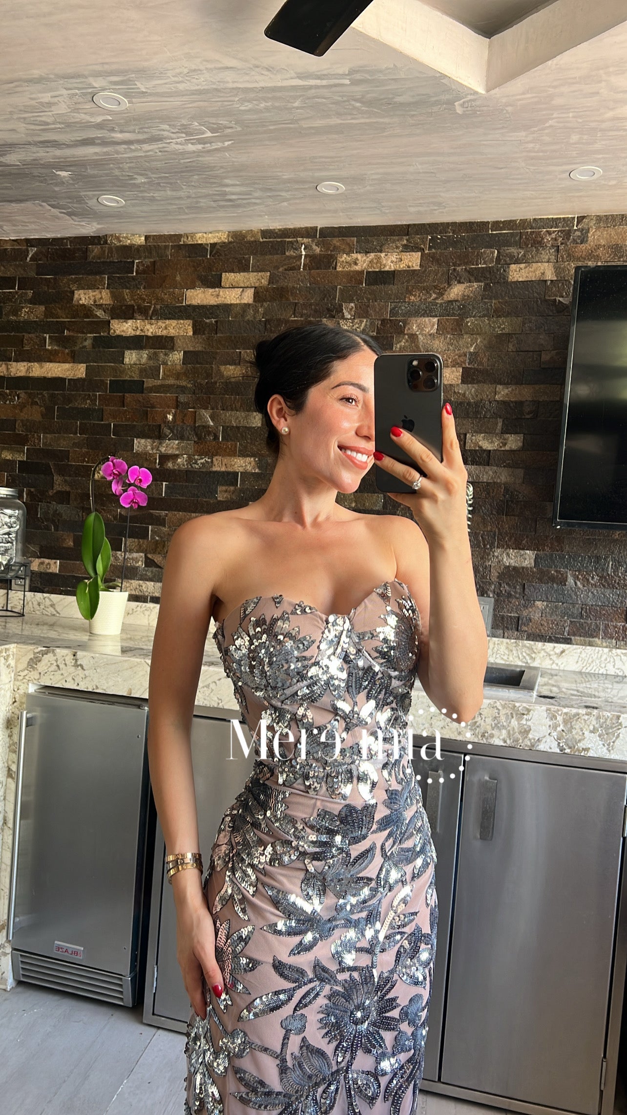Vestido plata ramas