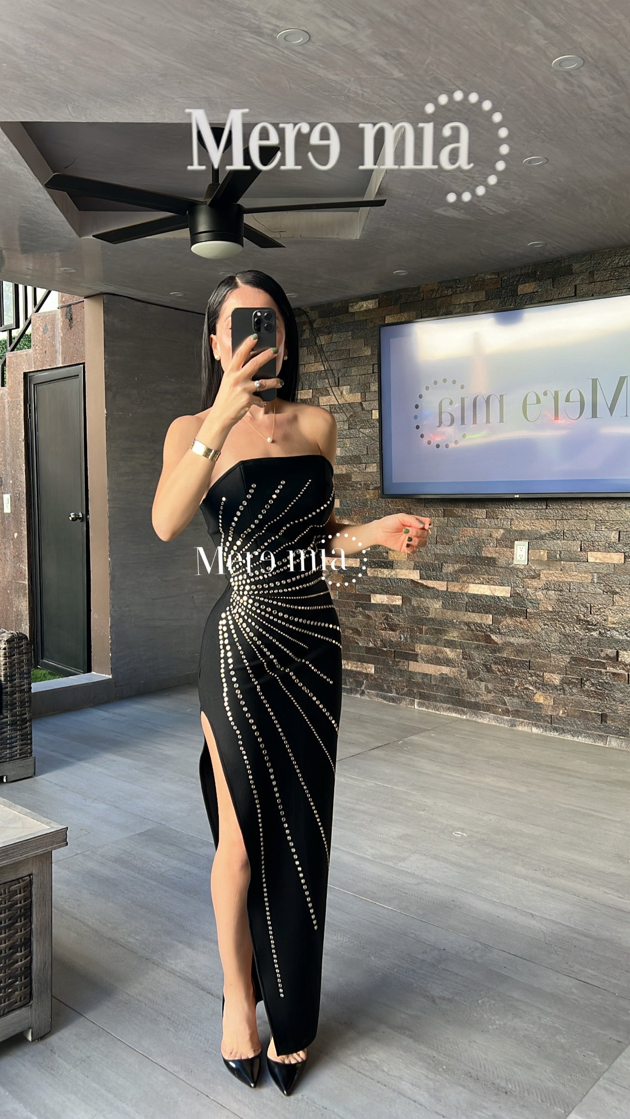 Vestido negro puntos plata