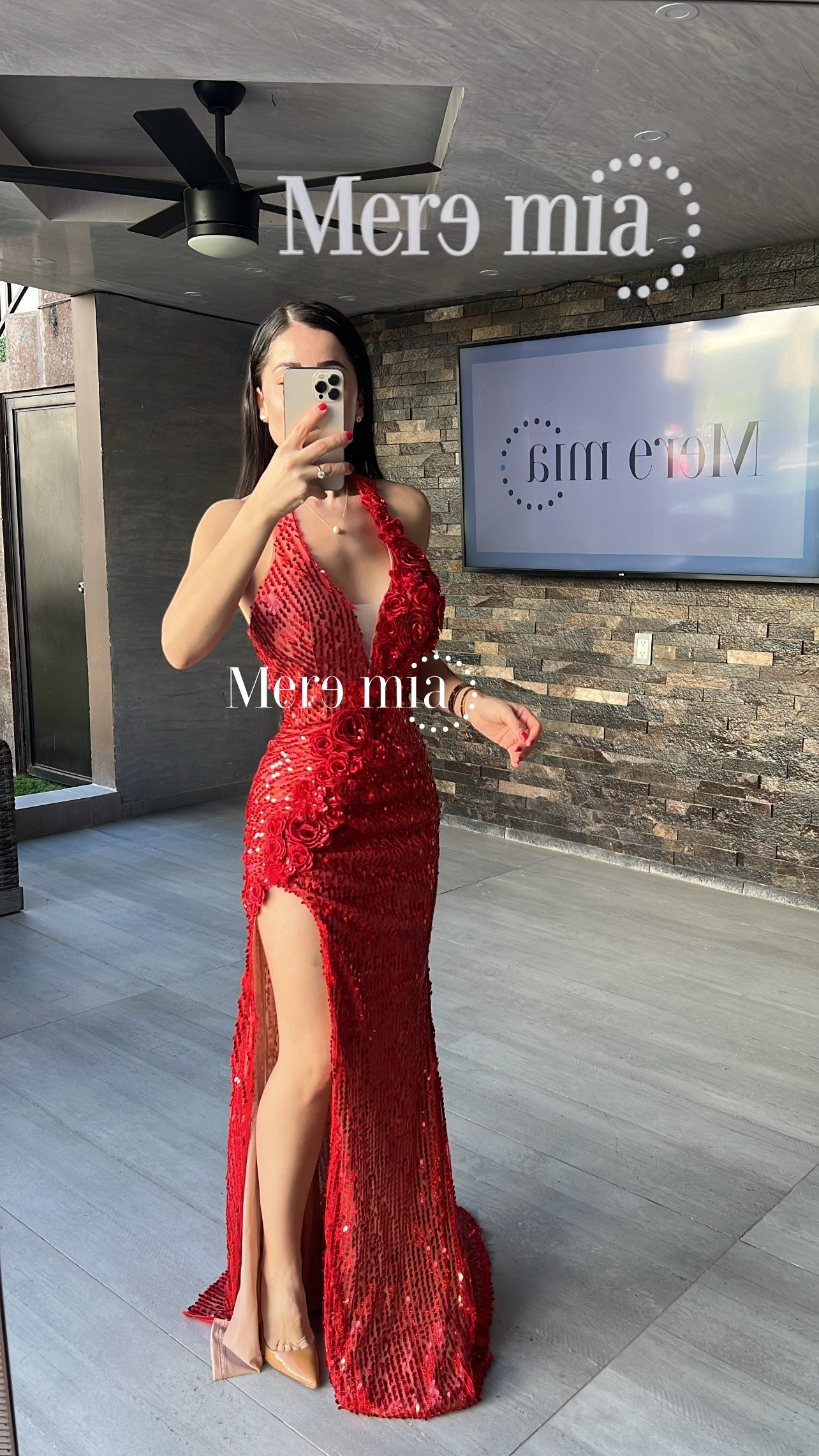 Vestido rojo flores halter