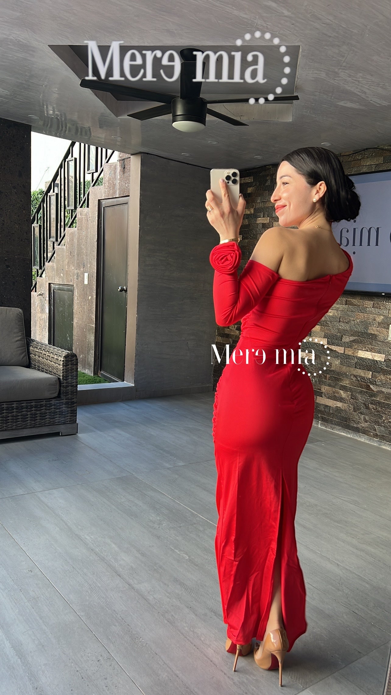 Vestido rojo flores plisado