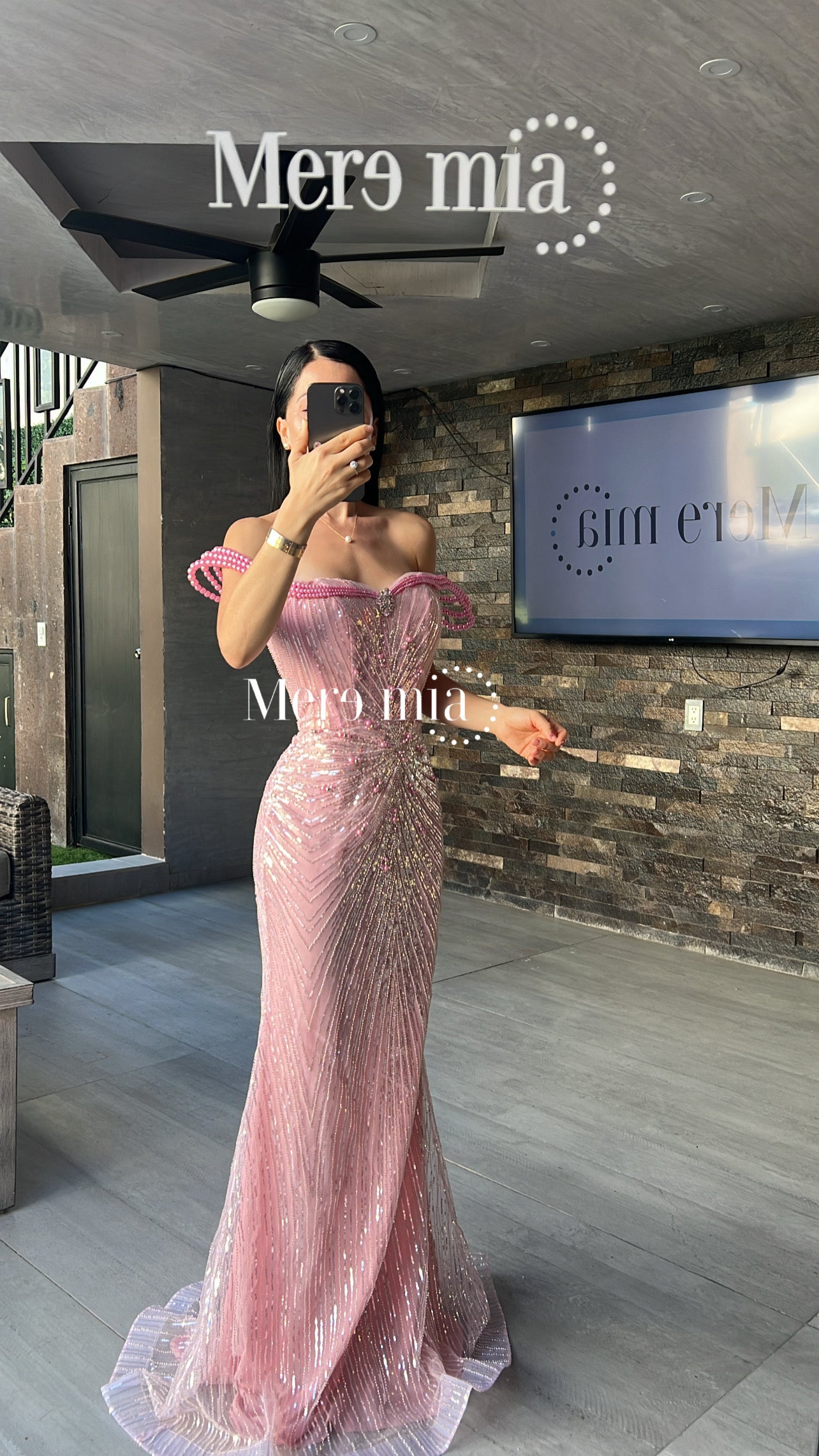 Vestido rosa perlas