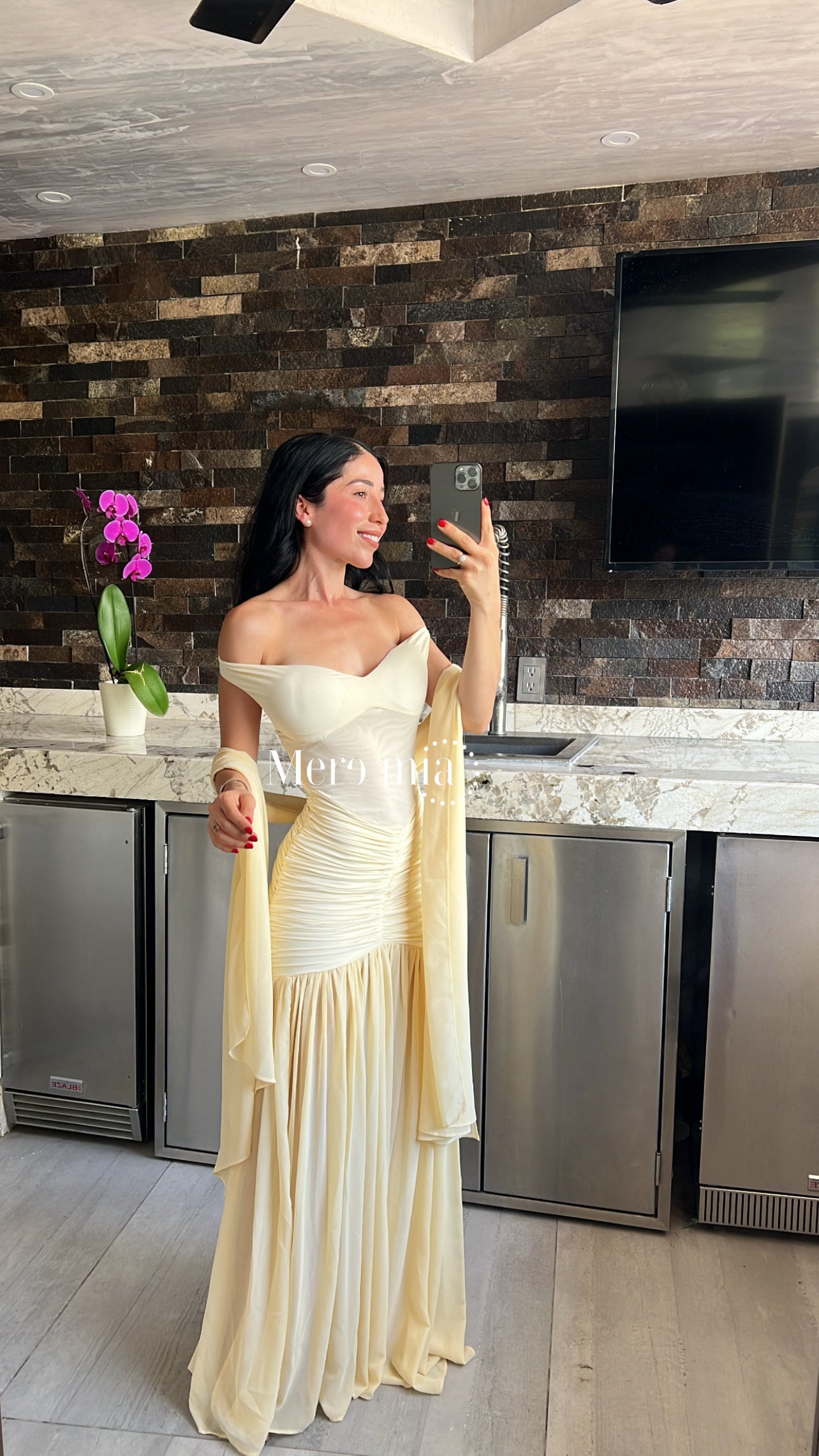 Vestido bardot plisado malla