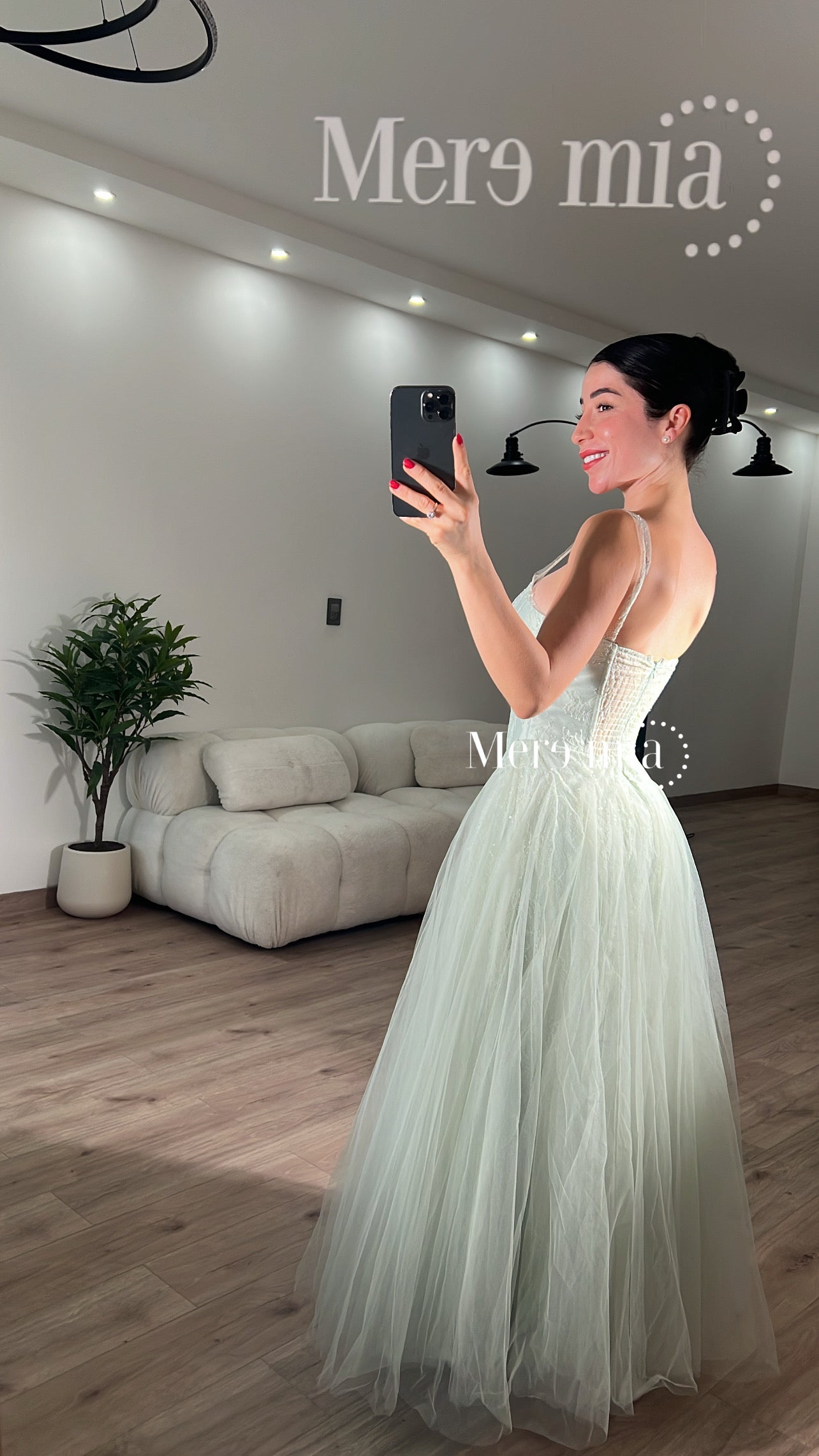 Vestido verde tul strapples