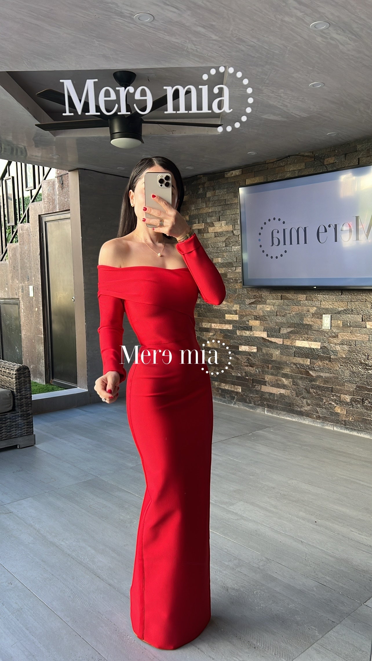 Vestido rojo ml liso largo