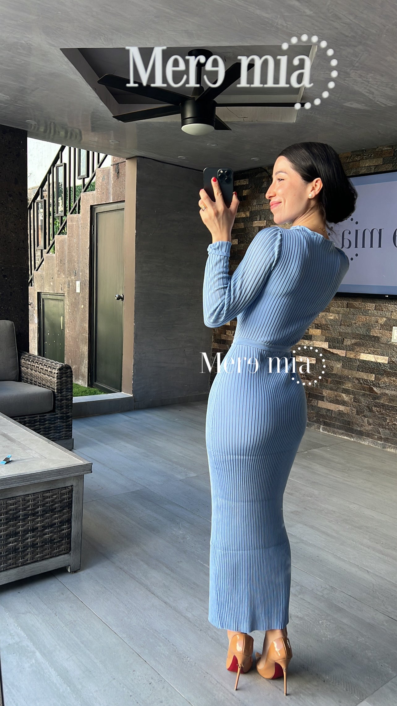 Vestido azul cuello botones