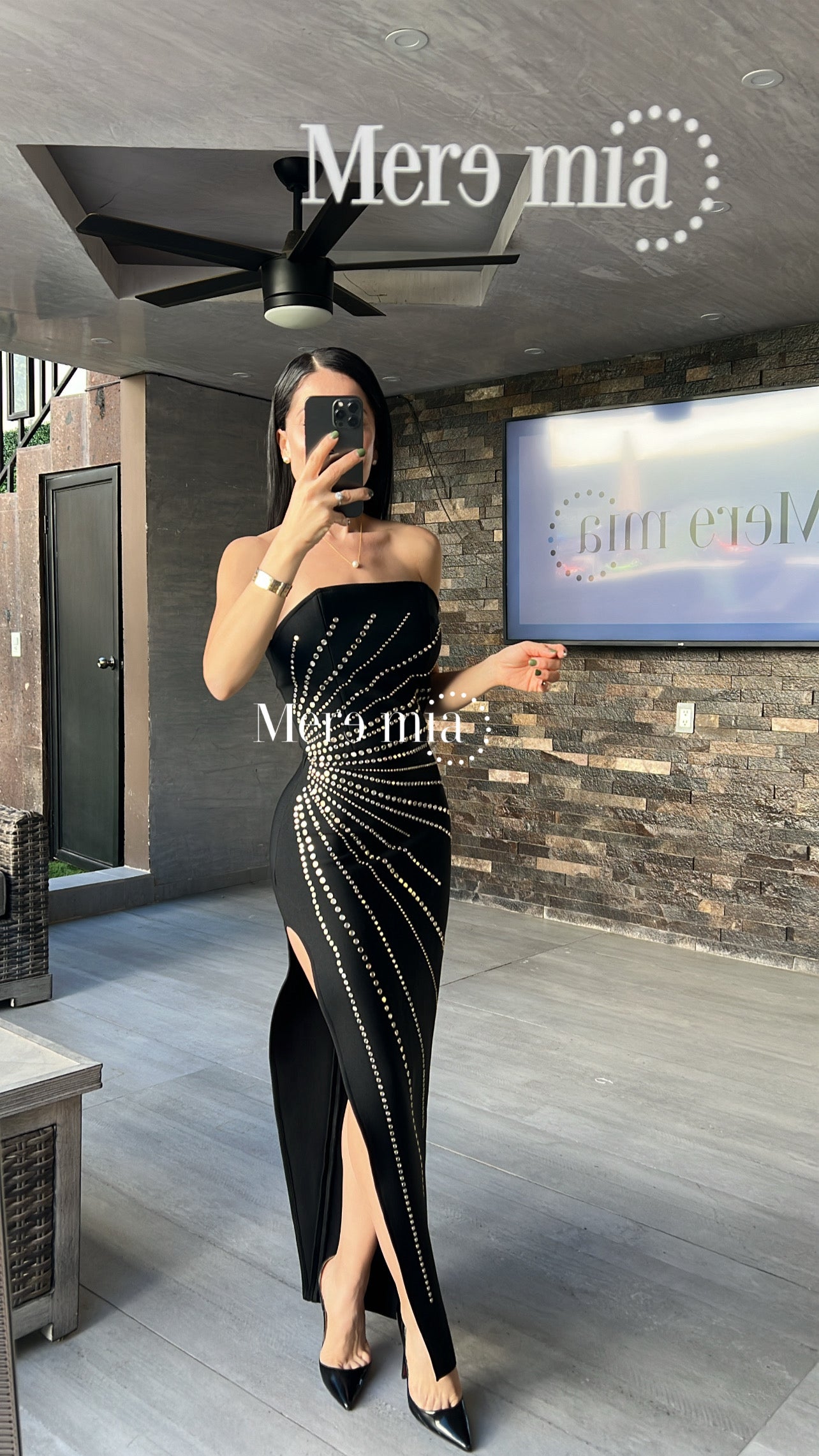 Vestido negro puntos plata