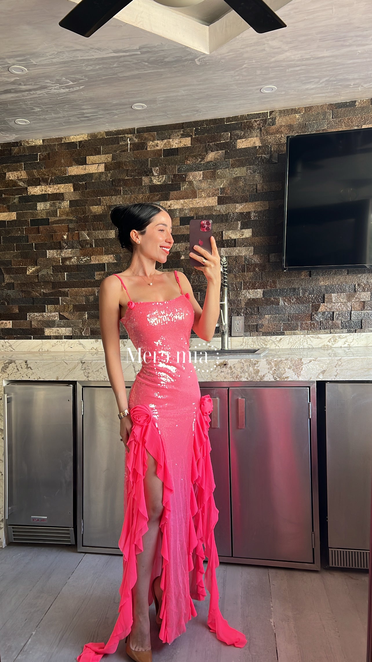 Vestido rosa lent esc aberturas