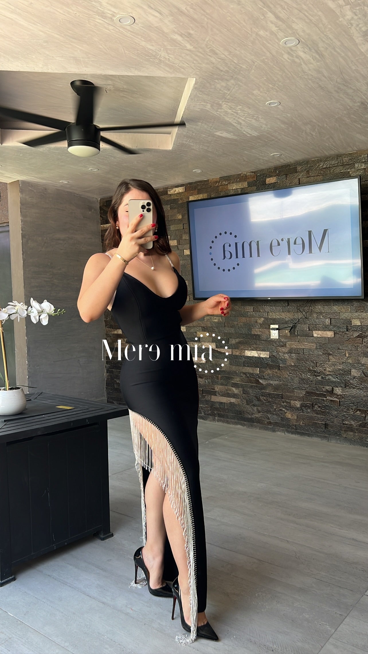 Vestido negro largo brillos